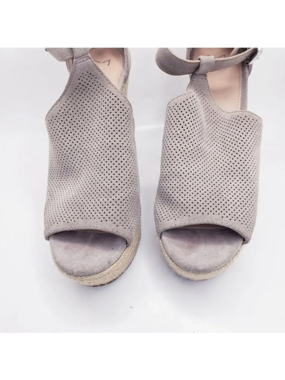 Marc Fisher Alison Taupe Suede Leather Espadrille Wedge Sandals Women's Size 9